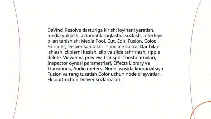DaVinchi Resolve dasturida video lavhalarni manyak qilish 3