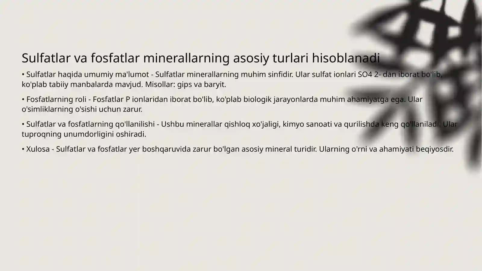 Minerallarning solishtirma og’irligi. Sulfatlar, fosfatlarni o’rganish 3
