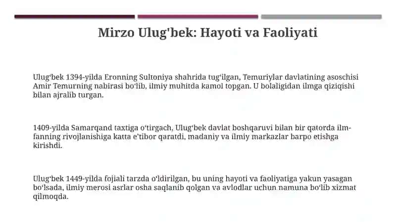 Mirzo Ulug`bek- davlat arbobi va buyuk olim 3
