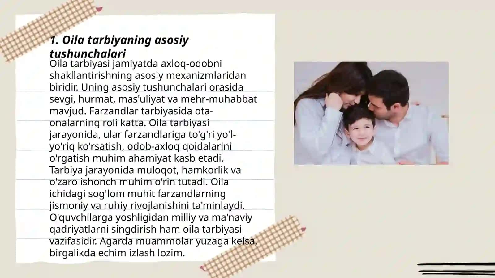 OILA TARBIYASI MAZMUNI VA MOHIYATI. OILA TARBIYASI YAXLIT TIZIM SIFATIDA 3