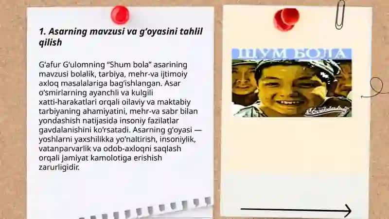 Gʻafur Gʻulomning “Shum bola” asari tahlili 3