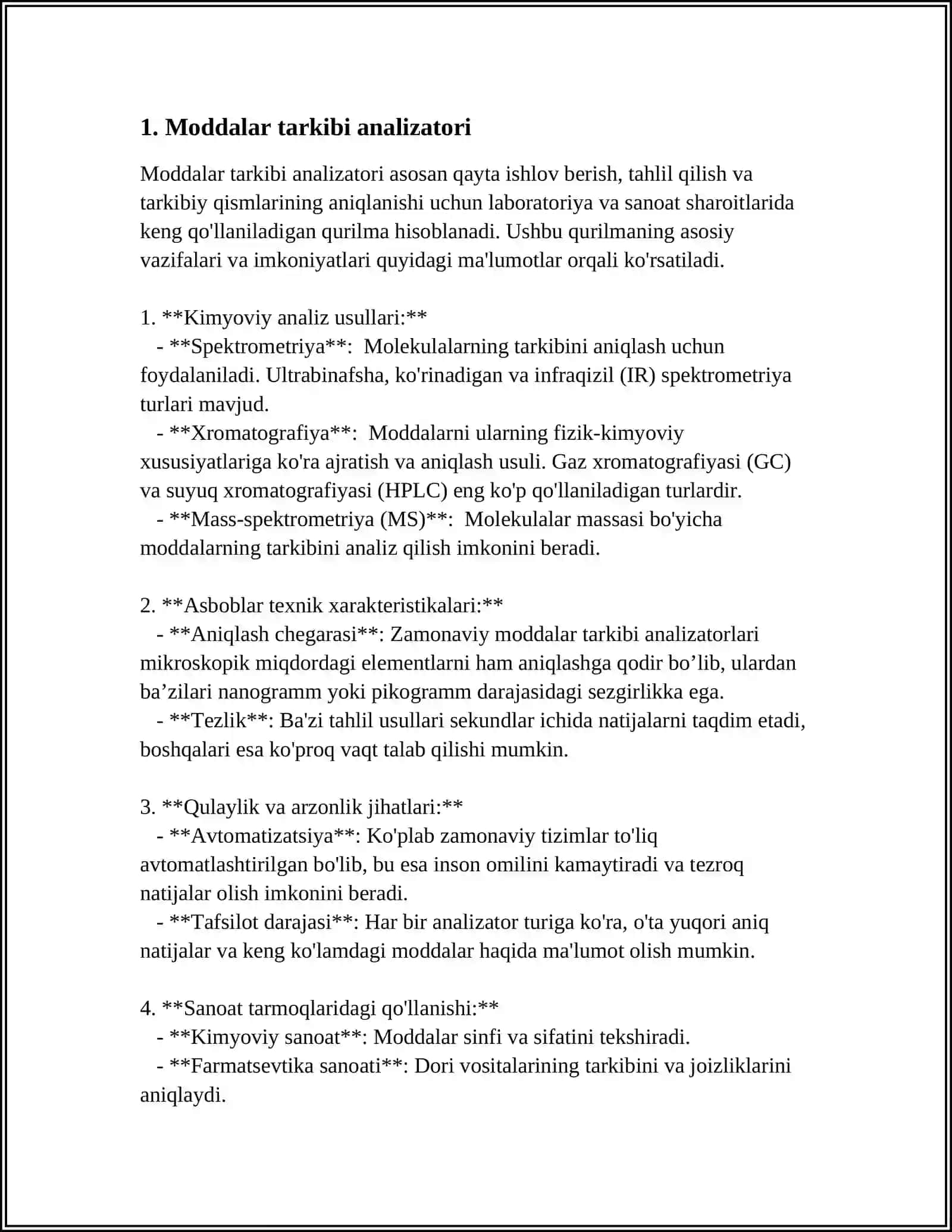 MODDALAR TARKIBI VA XOSSA ANALIZATORLARI. GAZ ANALIZATORLARI 3