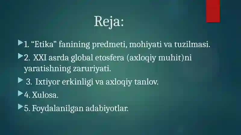 Etika fanidan mustaqil ish 3