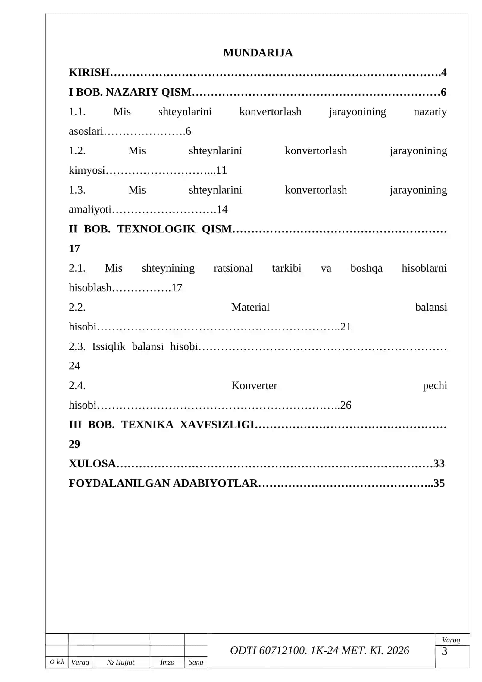 Mis shteynlarini konvertorlash jarayoni hisobi 3