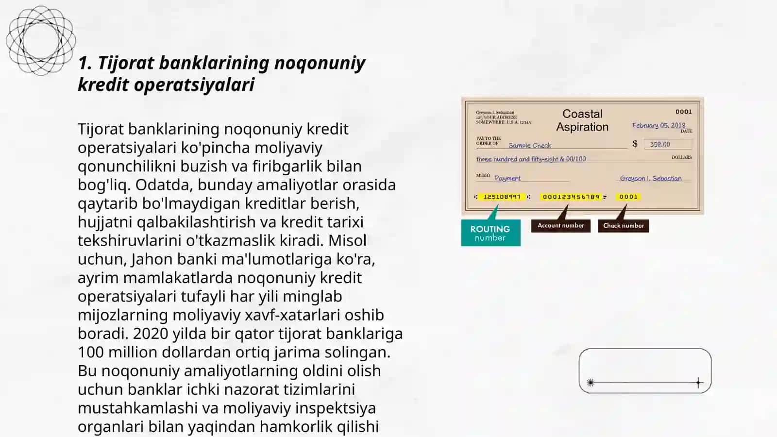 Tijorat banklarining kredit, depozit va valyuta bilan bogʻliq noqonuniy operatsiyalari 3