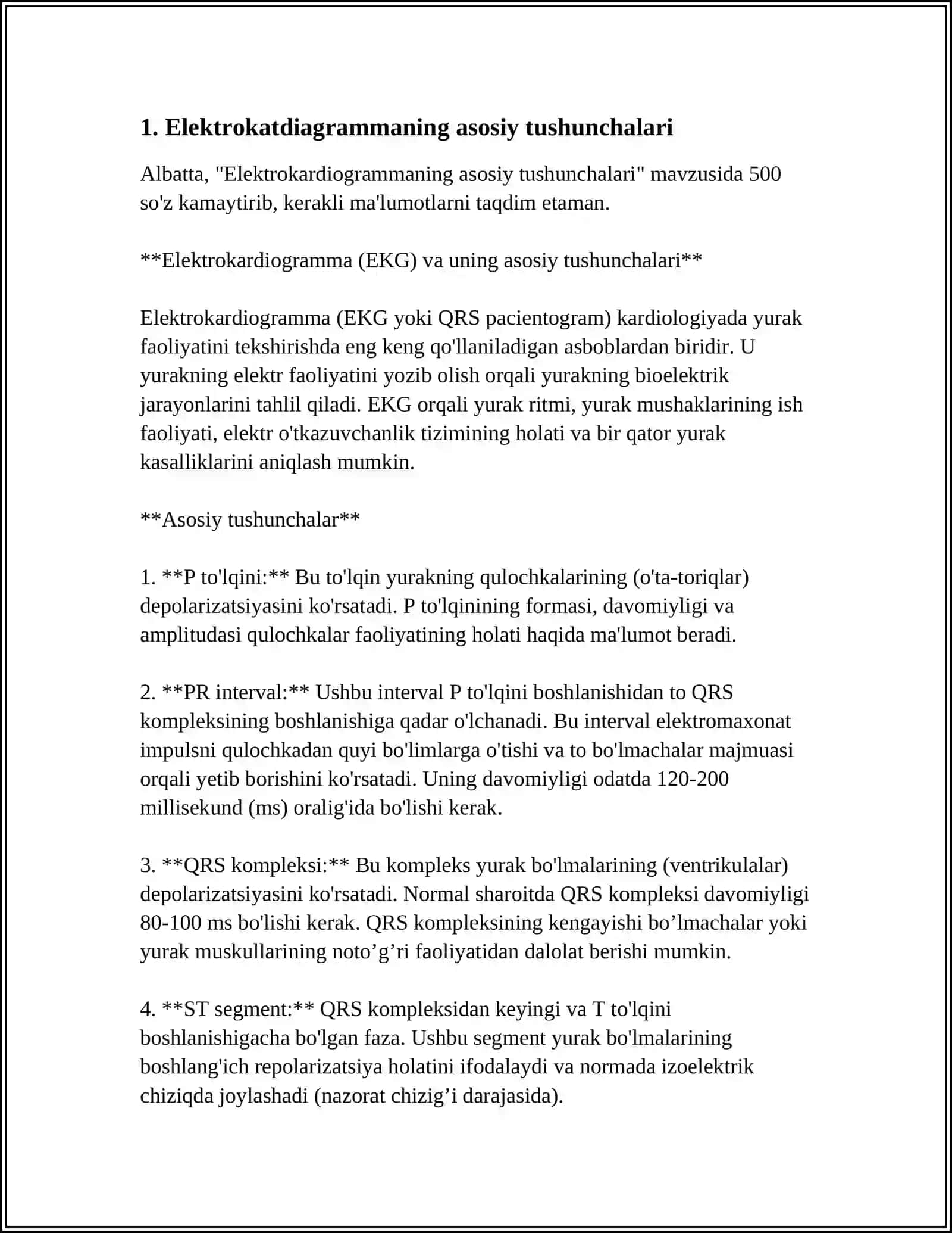 Elektrokardiogramma (EKG) va uning asosiy tushunchalari 3