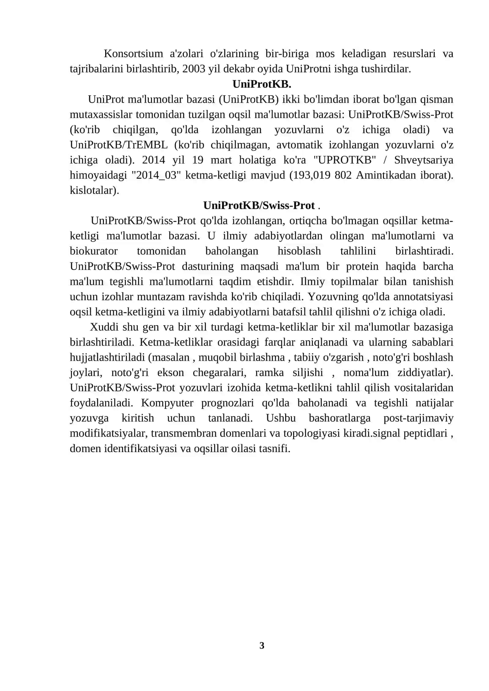 UNIPROT OQSIL KETMA KETLIKLARI BAZALARI 3