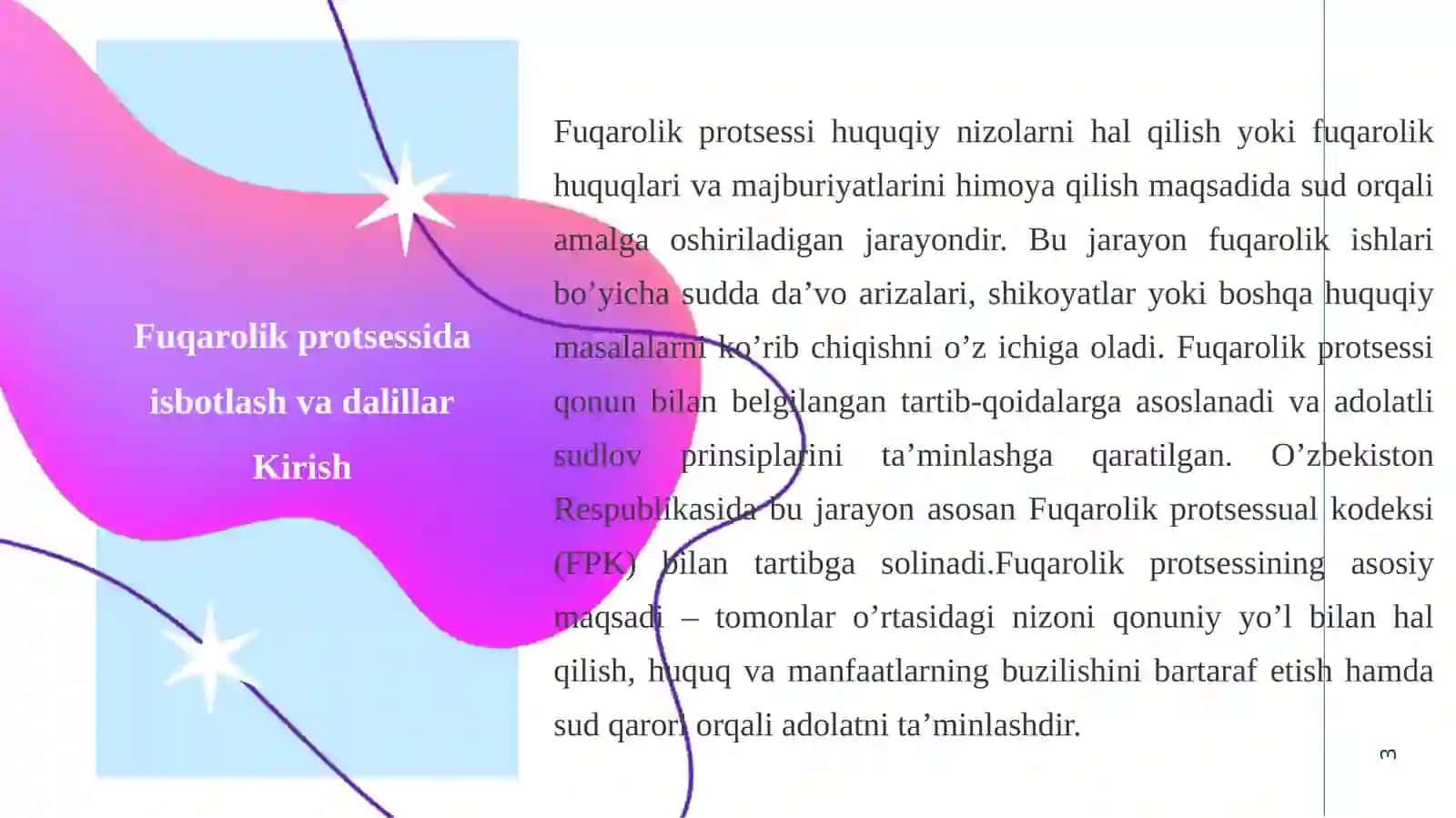 Fuqarolik protsessida isbotlash va dalillar. 3