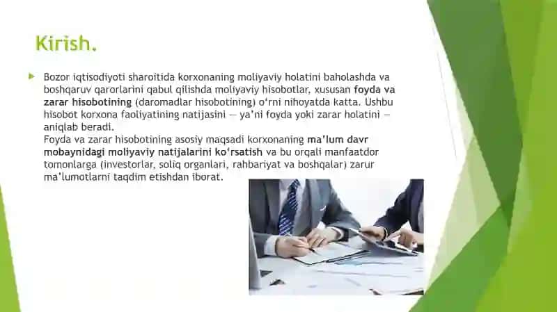 Foyda va zarar hisobotining asosiy ko'rsatkichlari 3