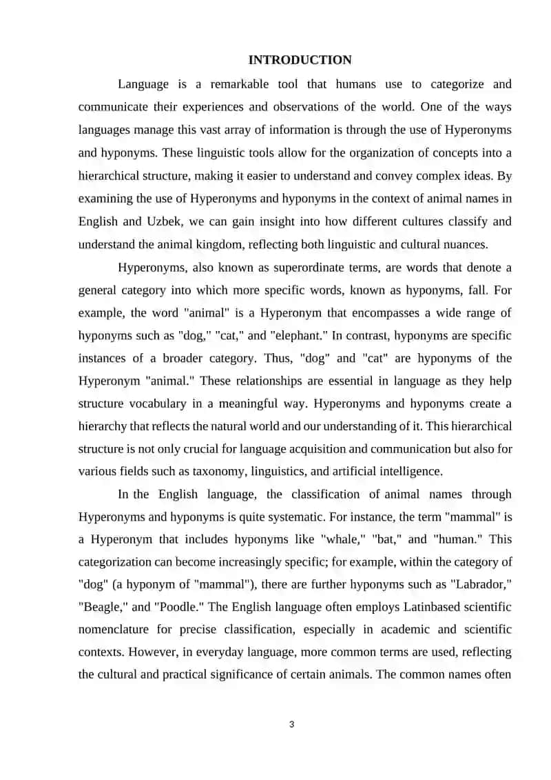 HYPERONYM AND HYPONYM IN ANIMAL NAMES IN THE ENGLISH AND UZBEK LANGUAGES 3