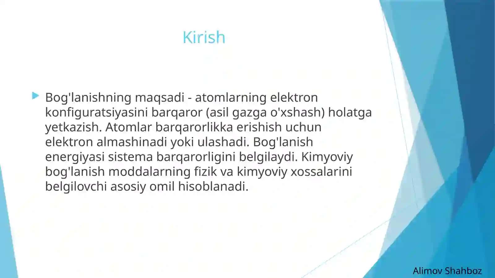 Kimyoviy bog'lanishning hasil bo'lishi 3