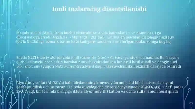 Tuzlarningdissotsiyalanishtenglamasini tuzish 3