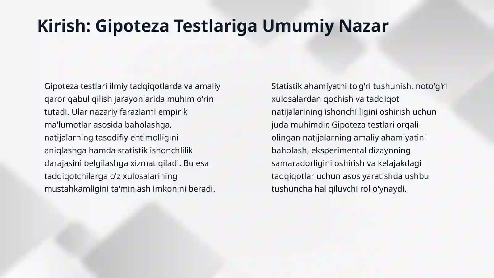 Gipotezaning tekshirish kuchini o’lchash.Gipoteza testlari 3