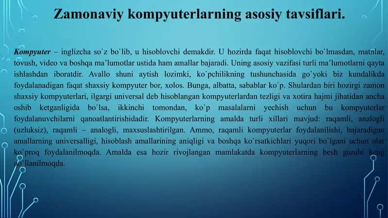 Zamonaviy kompyuter va ularning arxitekturasi 3