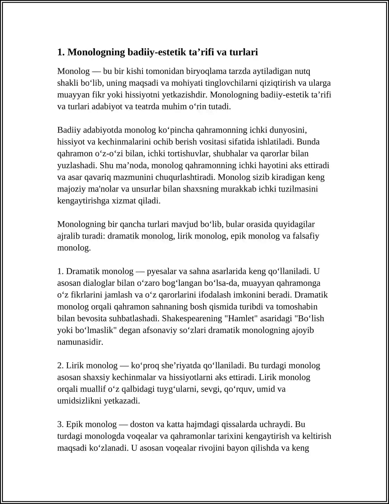 MONOLOG,DIALOGLARNING BADIIY -ESTETIK VAZIFASI 3