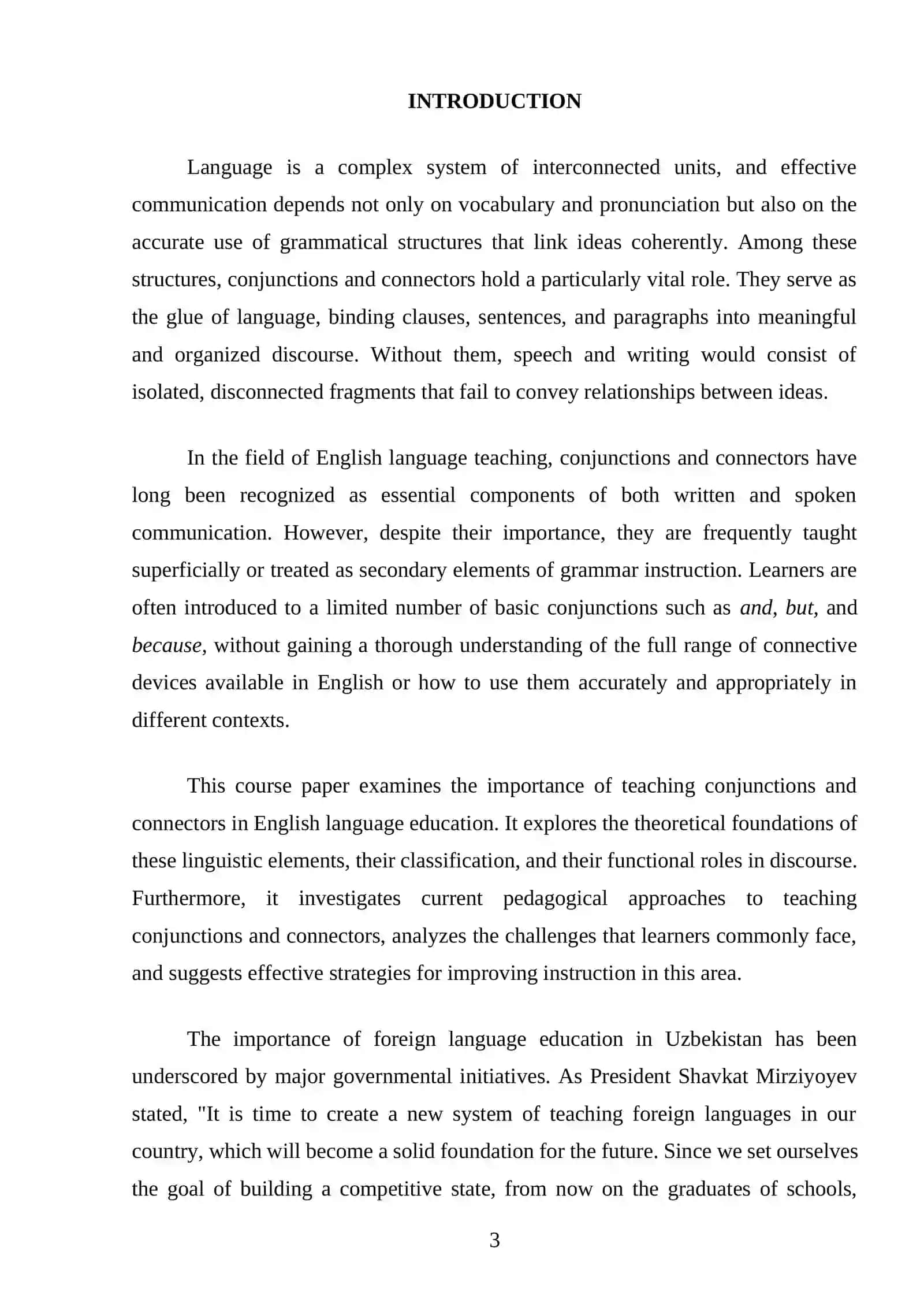 Course Paper: The importance of teaching conjunctions and connectors 3