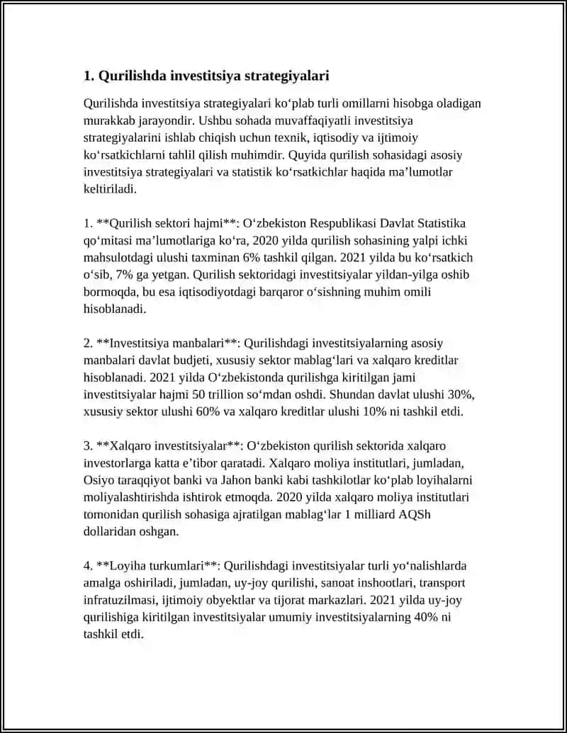 QURILISHDA INVESTITSION JARAYONLAR 3
