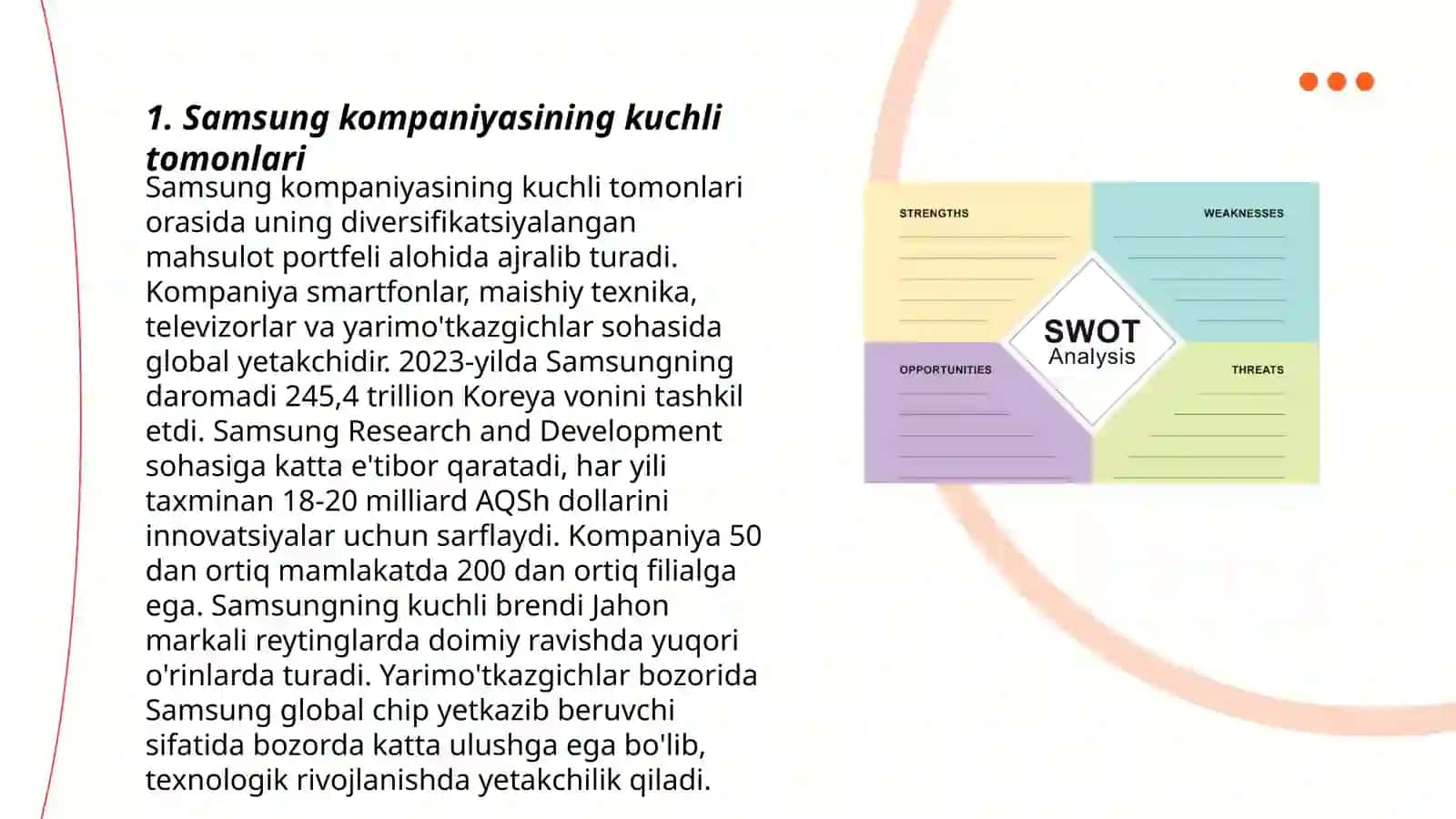 Samsung kompaniyasining SWOT tahlili 3
