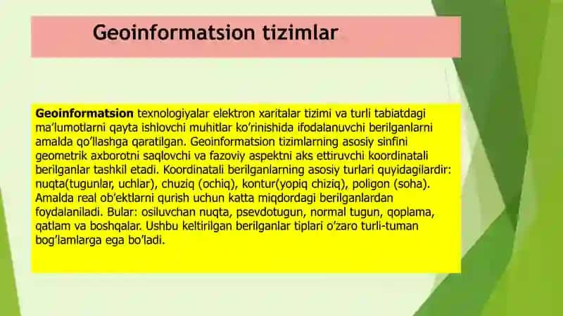 Geoinformatsion ma'lumotlar bilan ishlashda geostatsion metodlar 3