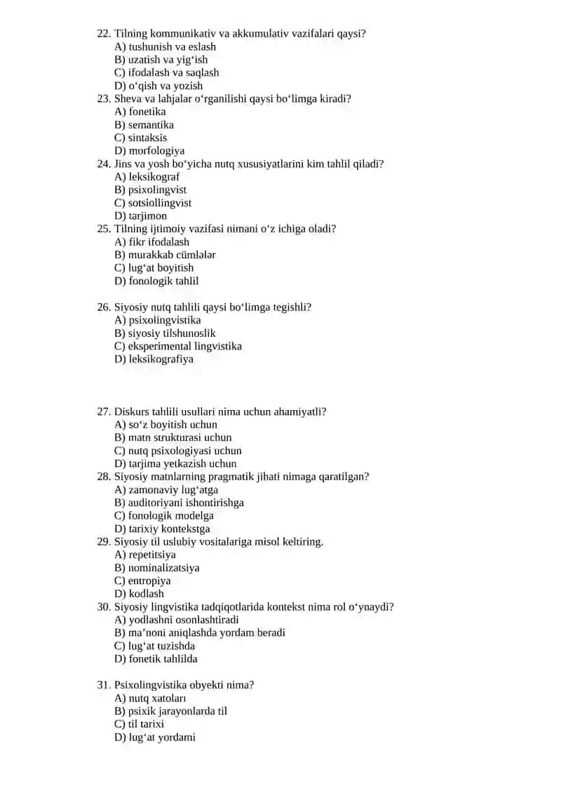 Amaliy tilshunoslik fanidan test savollari 3