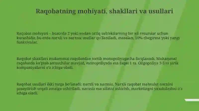 Raqobatning mohiyati, shakllari va usullari 3