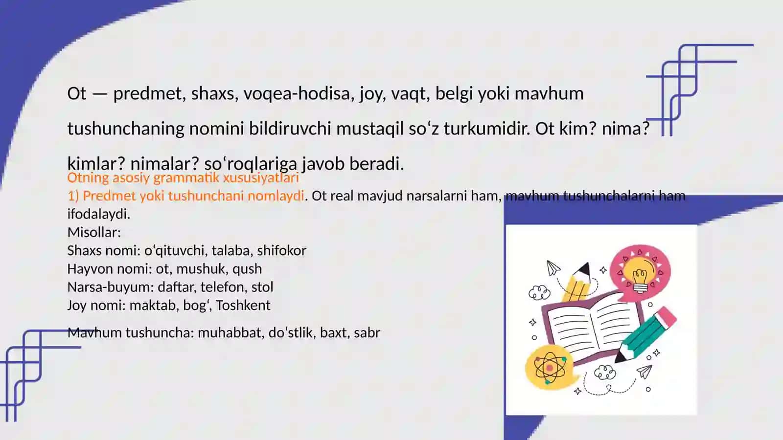 Ot, uning grammatik xususiyatlari va tasniflovchi kategoriyalari 3