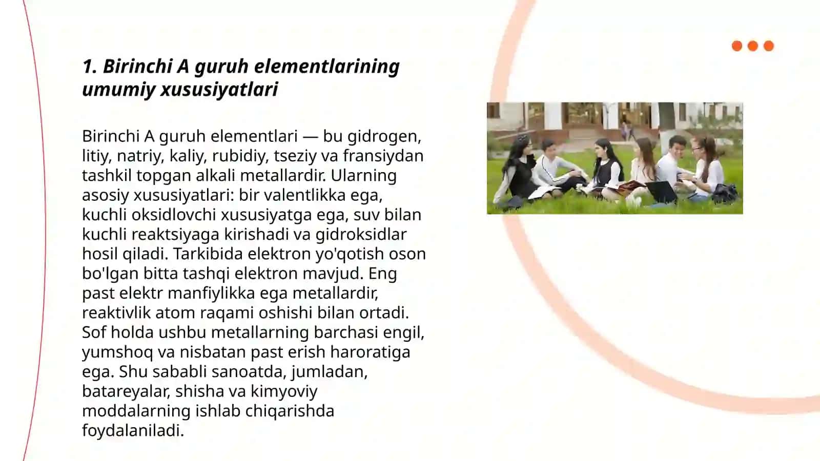 Birinchi A guruh elementlarining umumiy xususiyatlari 3