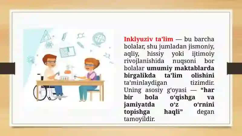 Chet elda alohida yordamga muhtoj bolalarning inklyuziv ta’limi (TAQDIMOT) 3