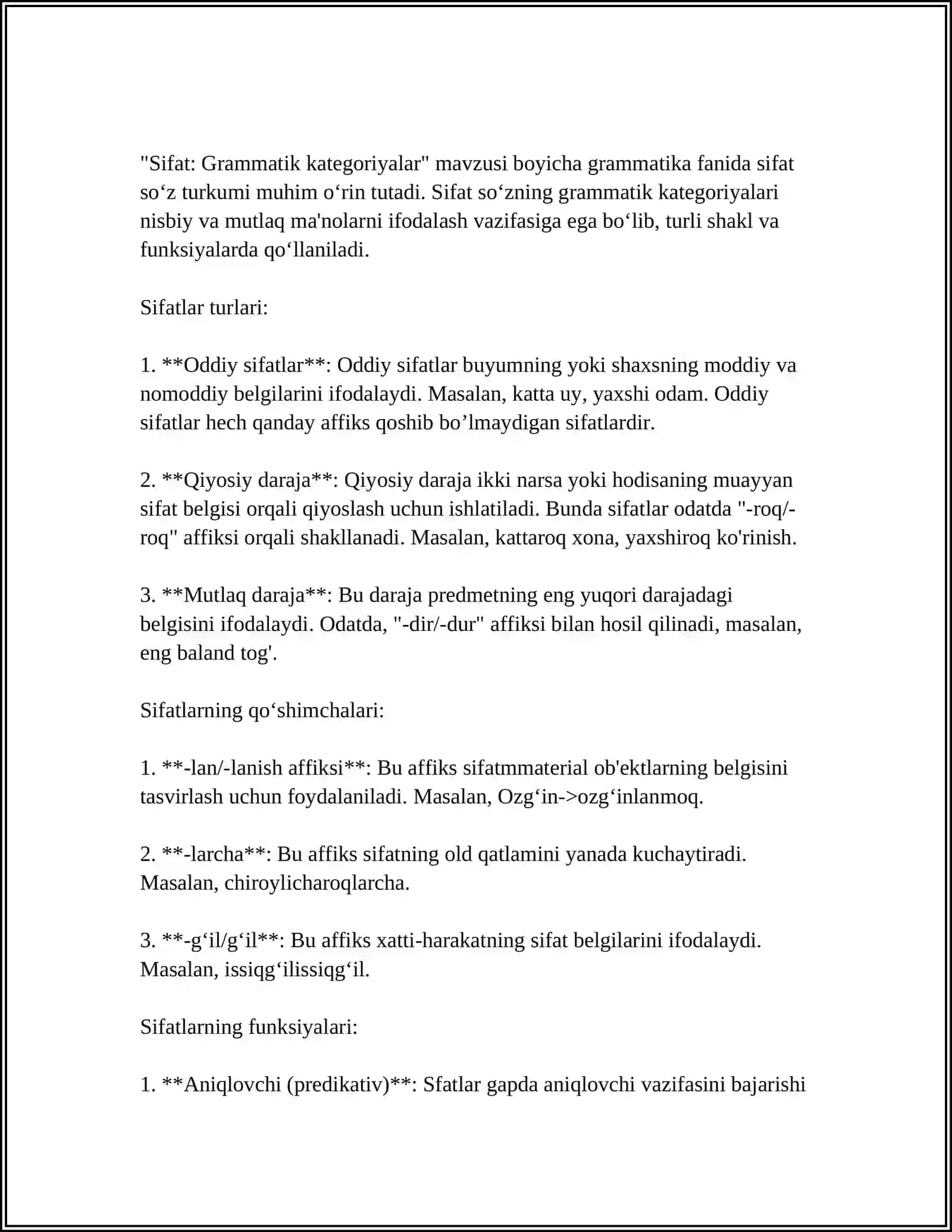 Sifat: Grammatik kategoriyalar 3