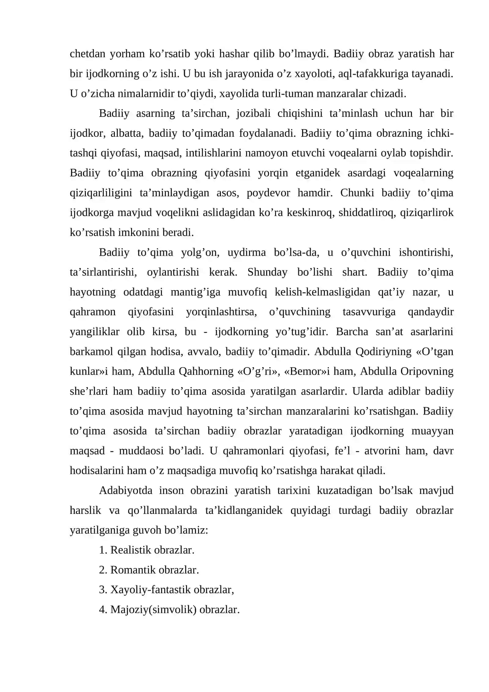 Realistik, romantik xayoliy-fantastik, majoziy-ramziy obrazlar 3