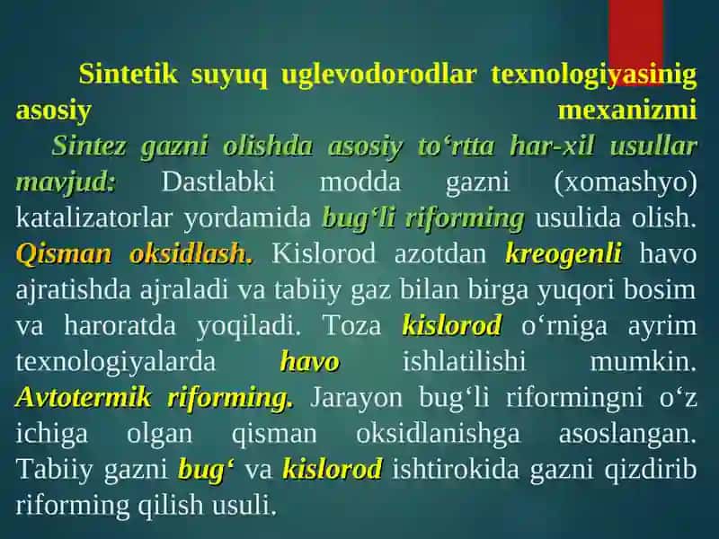 Sintetik suyuq uglevodorodlar texnologiyasi 3