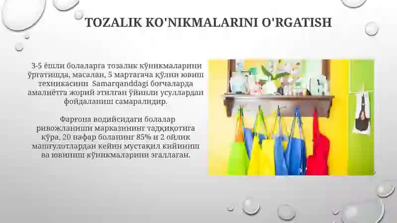 Tozalik ko'nikmalarini o'rgatish 3