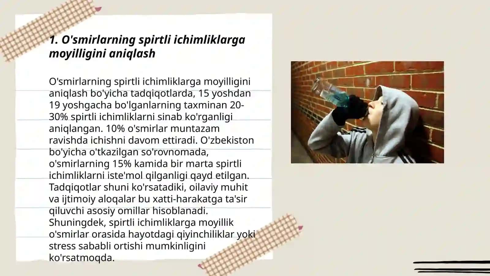 Spirtli ichimliklar iste'mol qiladigan o'smirlar bilan ijtimoiy pedagogik faoliyat yuritish 3
