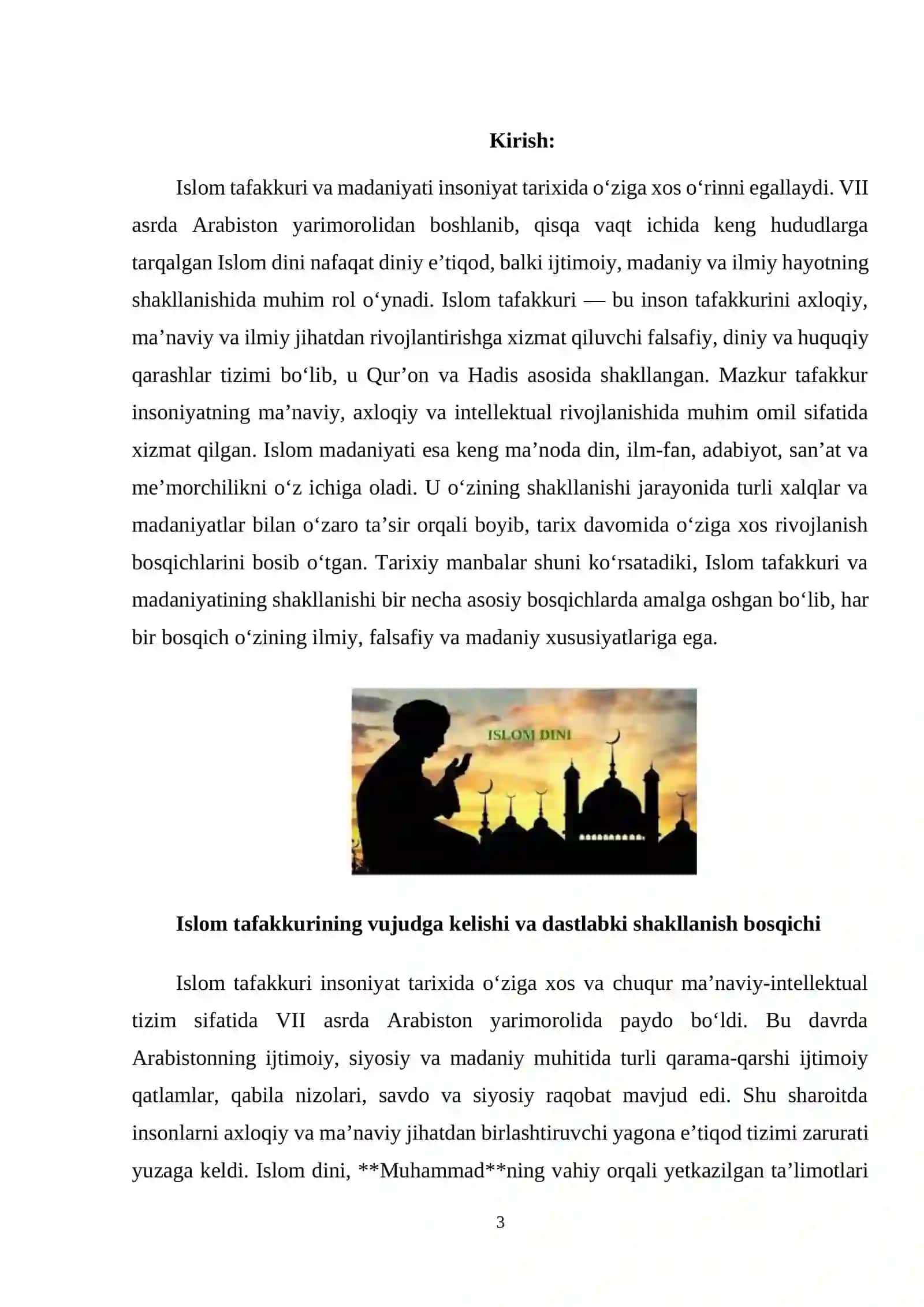 Islom tafakkuri va madaniyatining shakillaninsh bosqichlari. 3