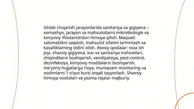 Ishlab chiqarish jarayonlari sanitariya va gigienasi 3