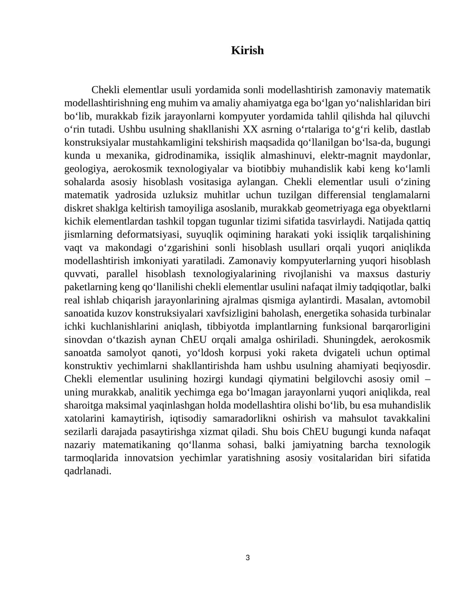 Chekli elementlar usuli yordamida sonli modellashtirish 3