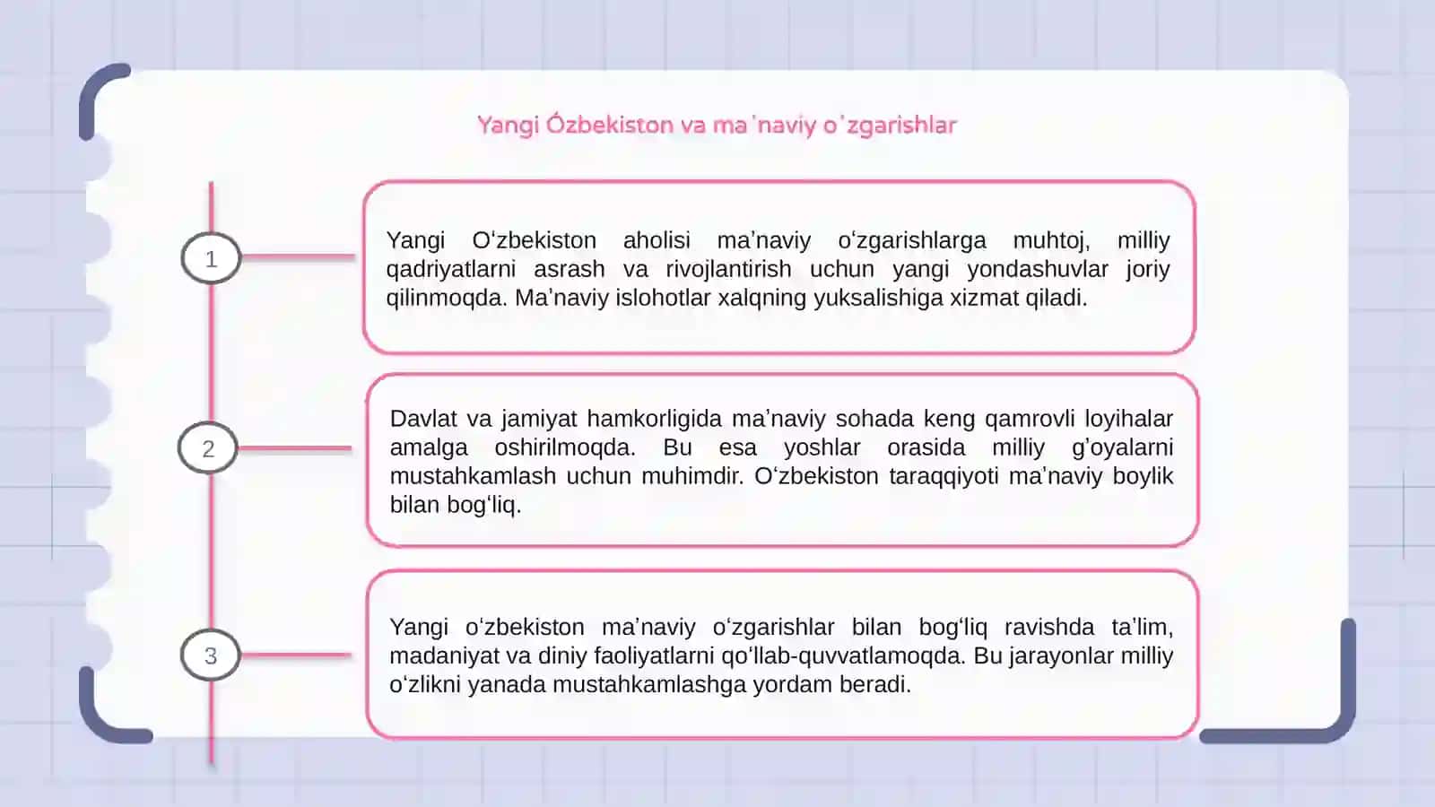 Yangi Ózbekistonda amalga oshirilayotgan maʼnaviy ózgarishlar 3