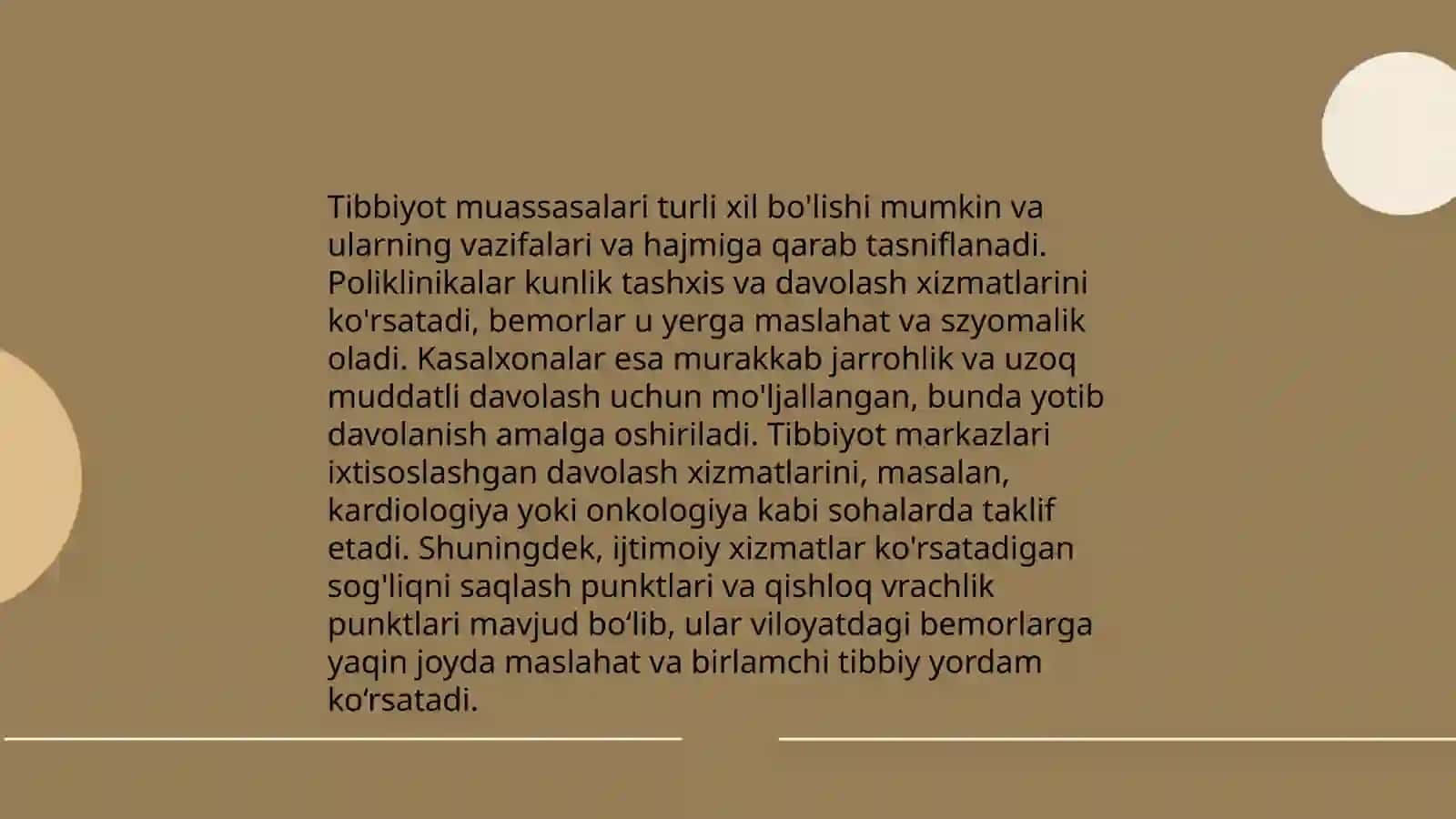 Tibbiyot masalalari va ularning bolimlari ishini tashkil etish. Tibbiyot muassasalarini turlari va tuzilishi 3