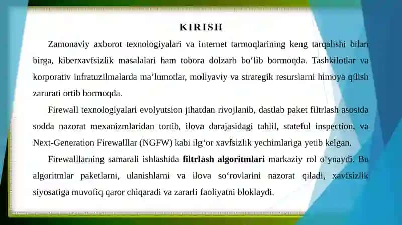 Firewall texnologiyalari va filtrlash algoritmlari 3