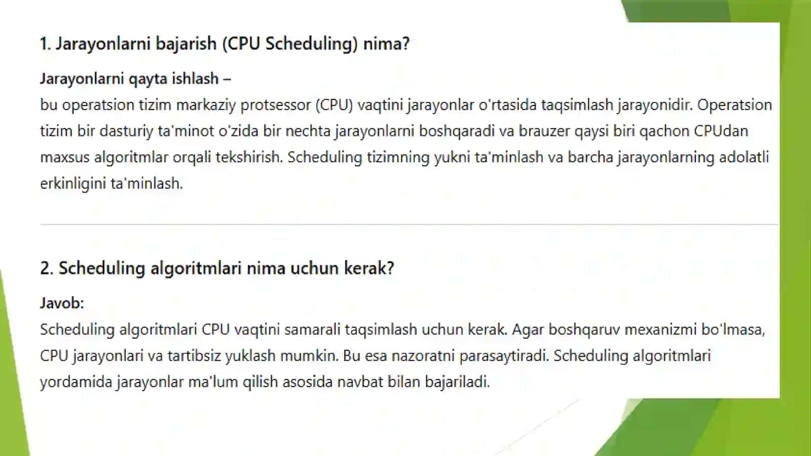FIFO, ROUND ROBIN VA PRIORITY SCHEDULING ALGORITMLARINING SIMULYATSIYASI 3