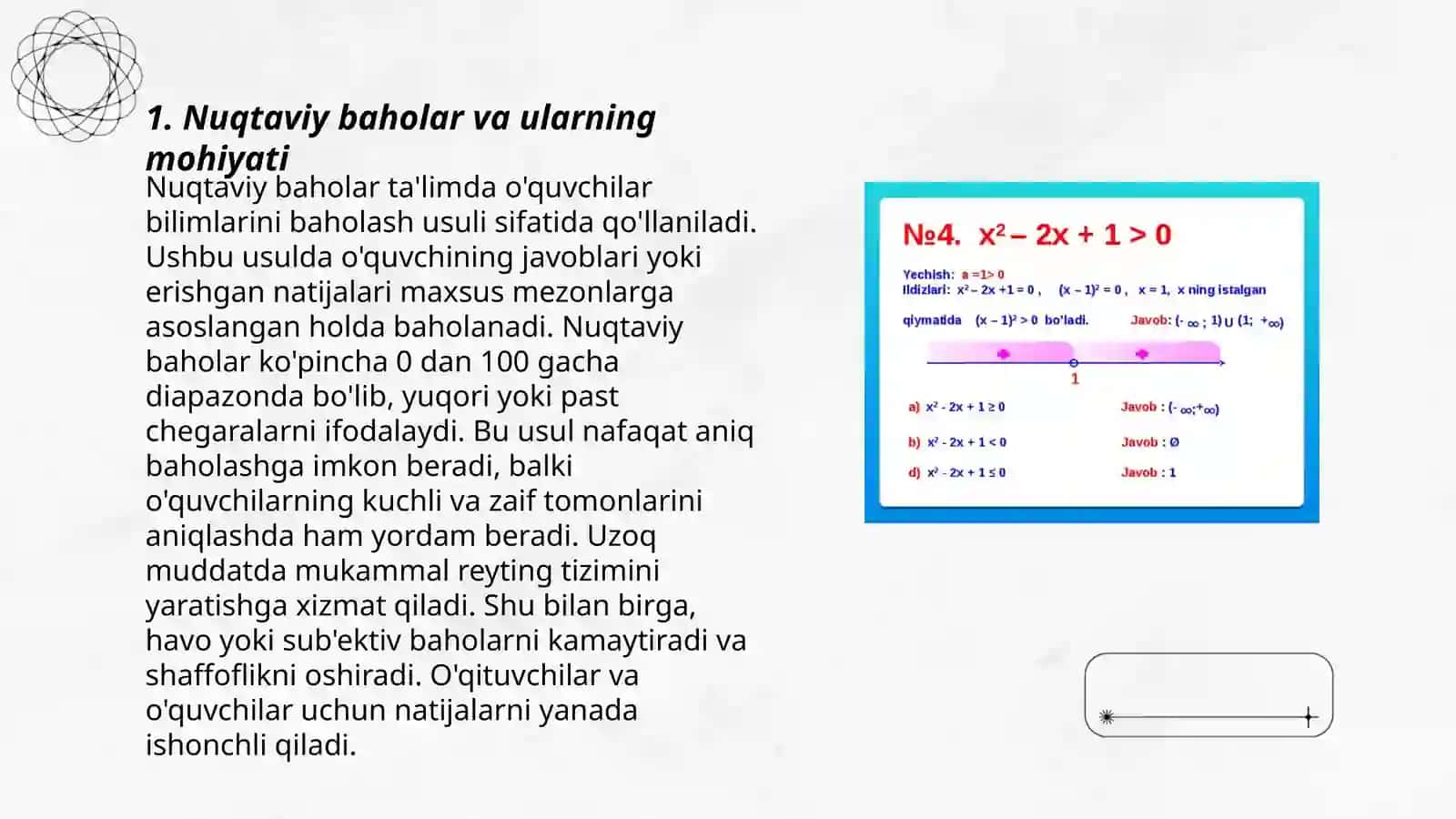 Nuqtaviy baholar va baholarni tuzish usullari 3