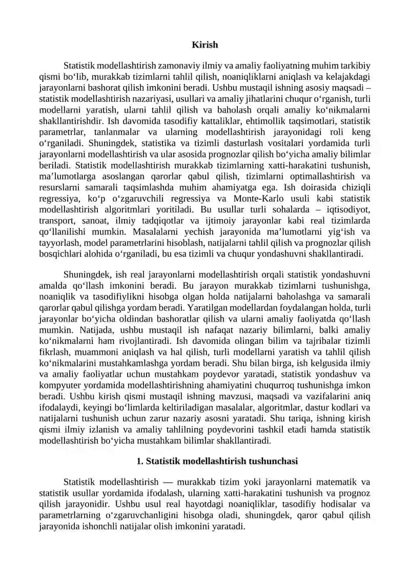 Tizimli dasturlash: Statistik modellashtirishning elementlari 3