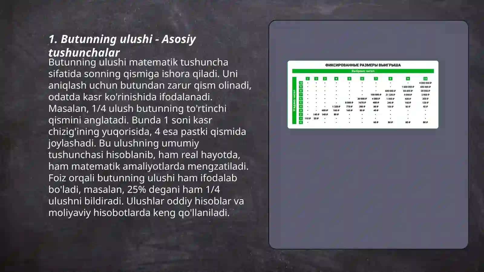 Butunning ulushi - Asosiy tushunchalar 3