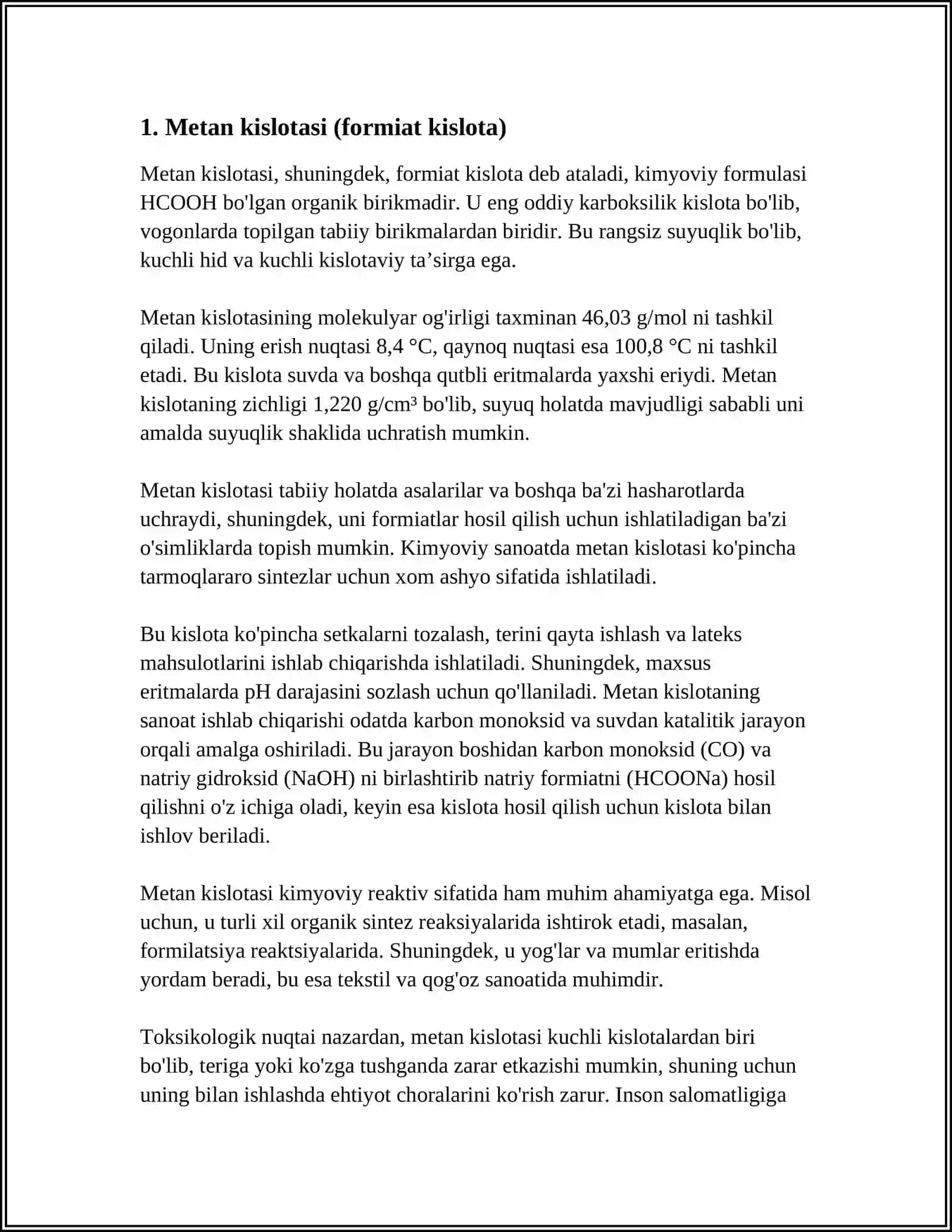 Metan kislotasi (formiat kislota) 3