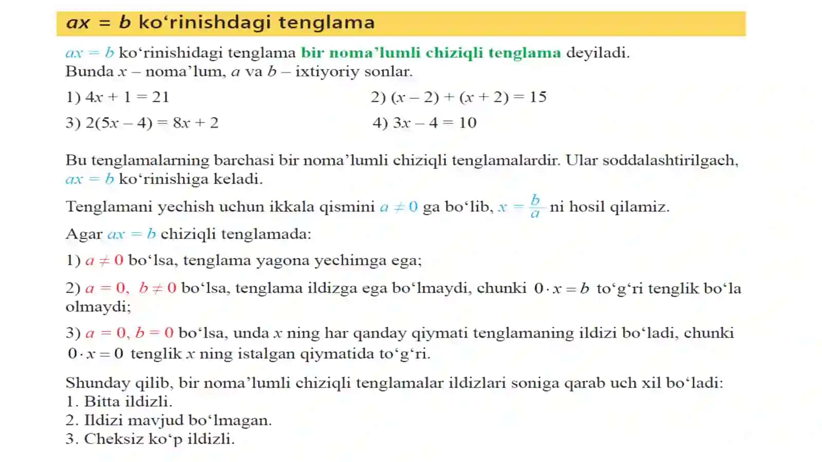 Chiziqli va kvadrat tenglamalar 3