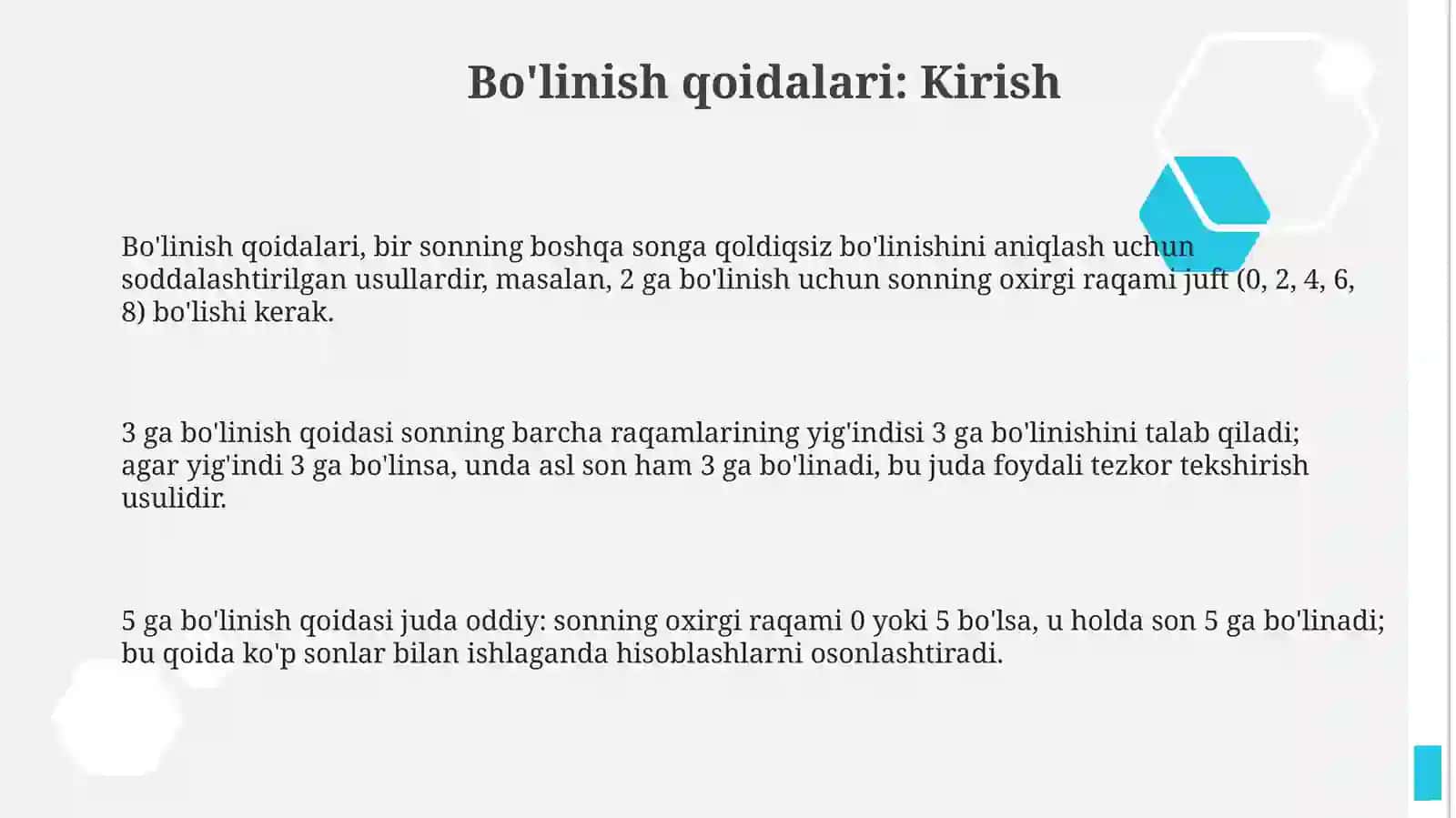 Bo'linish belgilari. Sonlarning umumiy bo'luvchisivakarralisi 3