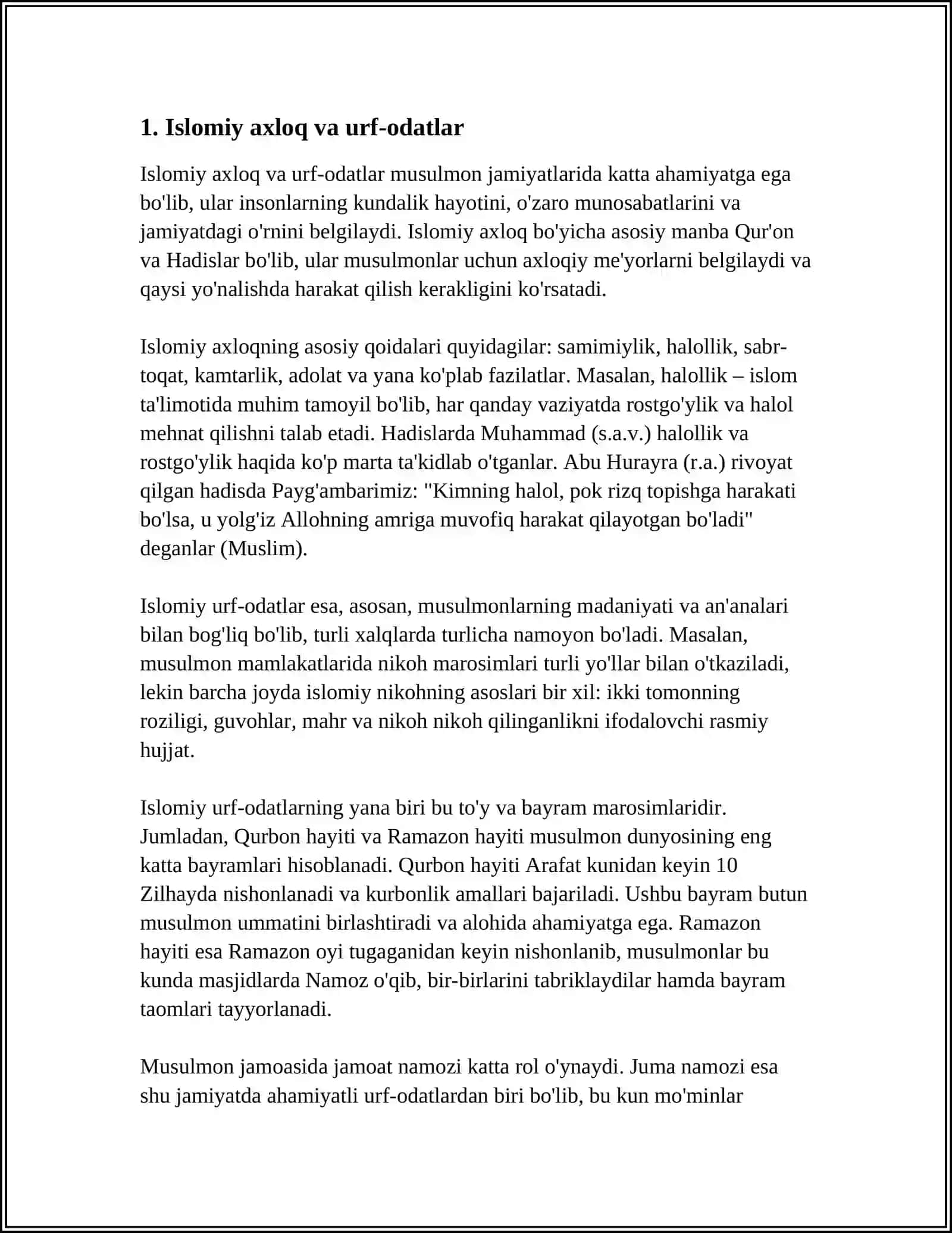MUSTAQIL ISH Mavzu: IBTIDOIY DINIY TASAVVURLAR, URF ODATLAR 3