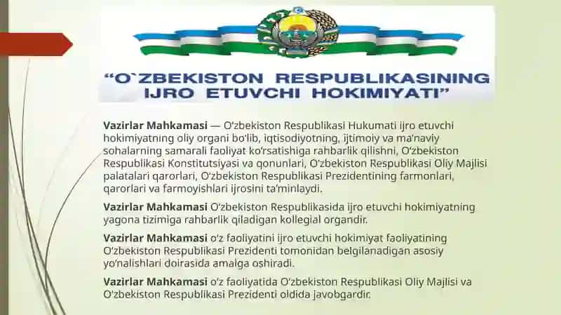 O‘zbekiston Respublikasi Vazirlar Mahkamasi va Bosh vazirining huquqiy maqomi 3