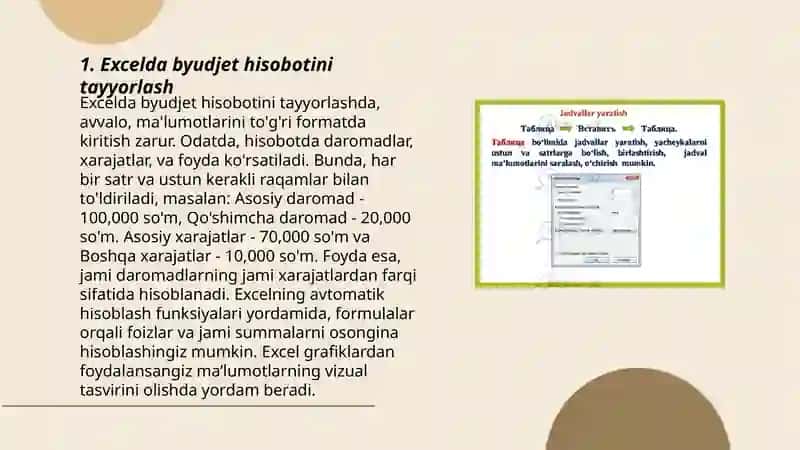 Excelda byudjet hisobotini tayyorlash 3