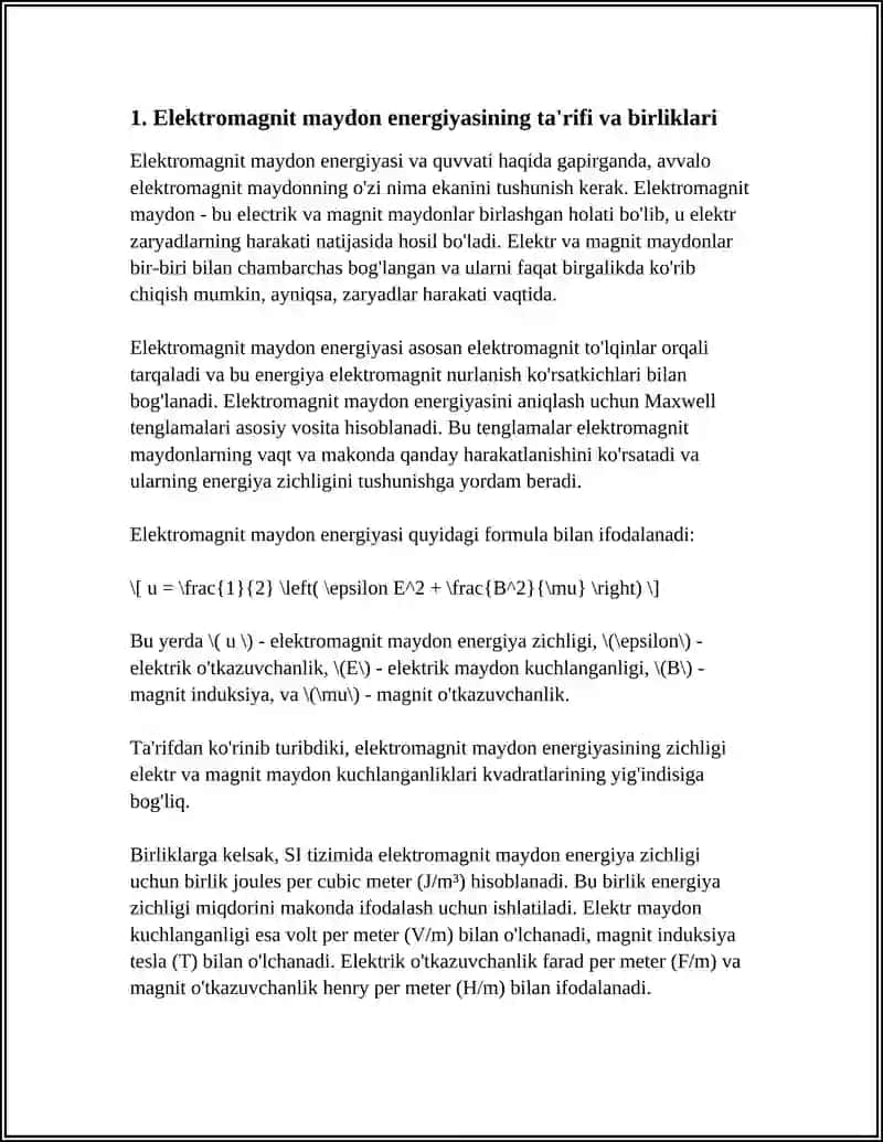 ELEKTROMAGNIT MAYDON ENERGIYASI VA QUVVATI 3